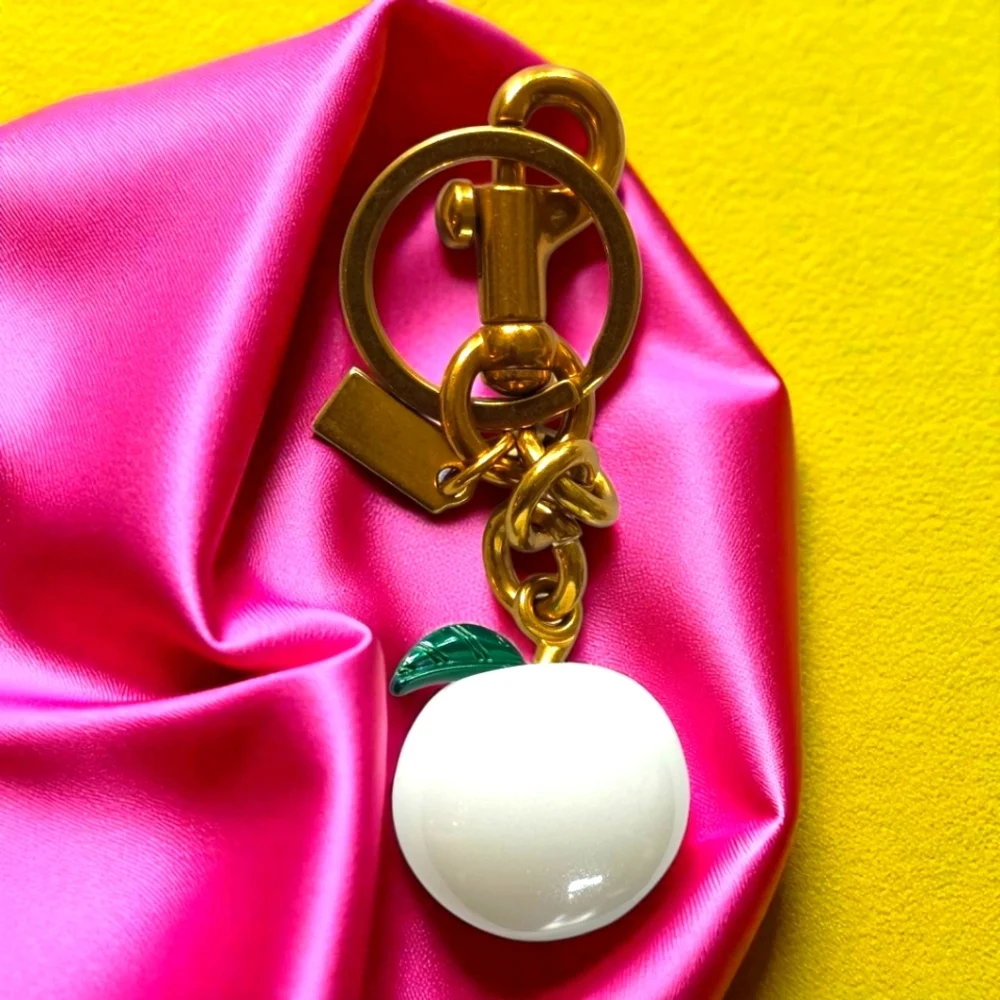 NEW White and Matte Gold Apple Purse Charm and Keyholder